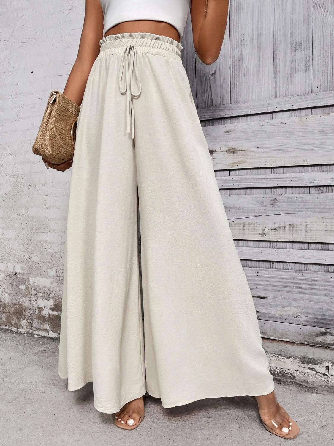 Honey Tied High Waist Wide Leg Pants Beige