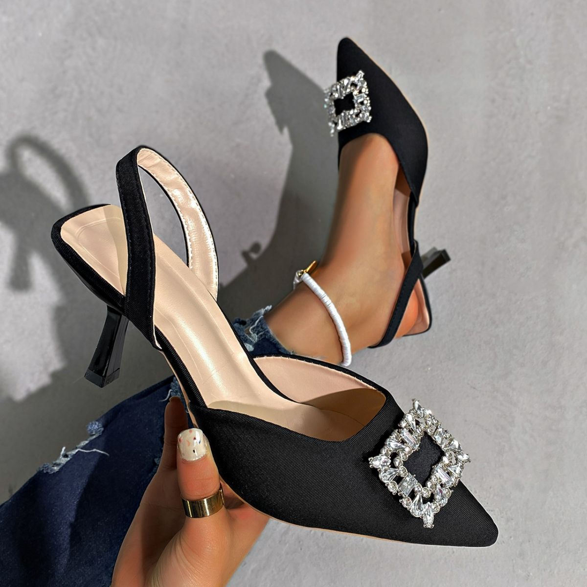 Point Toe Kitten Heels Pumps Black