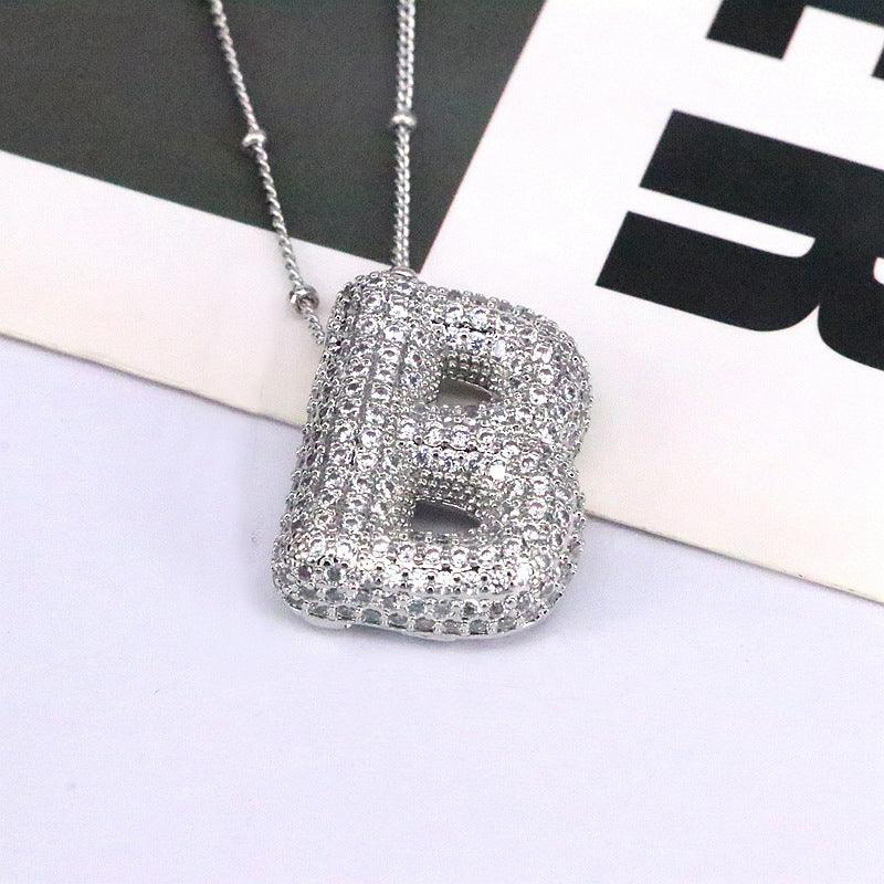 Copper Inlaid Zircon Letter Pendant Necklace Style B One Size