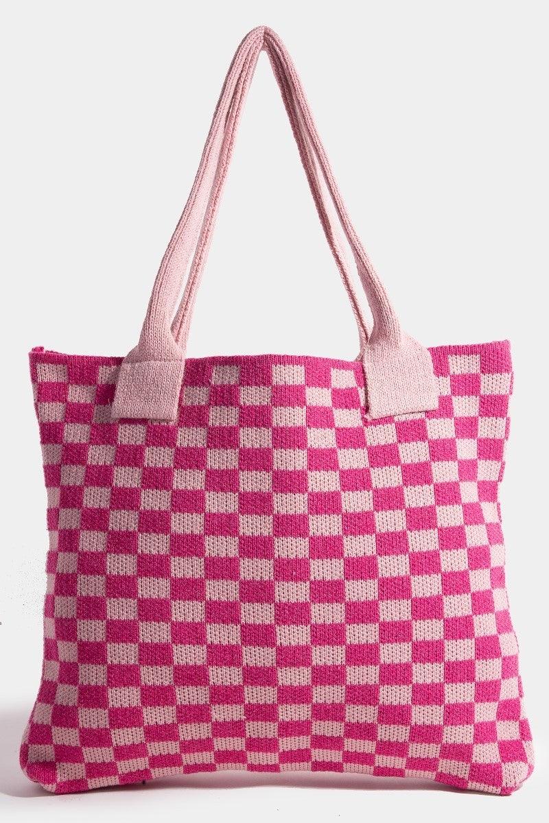 Fame Checkered Pattern Tote Bag Pink One Size