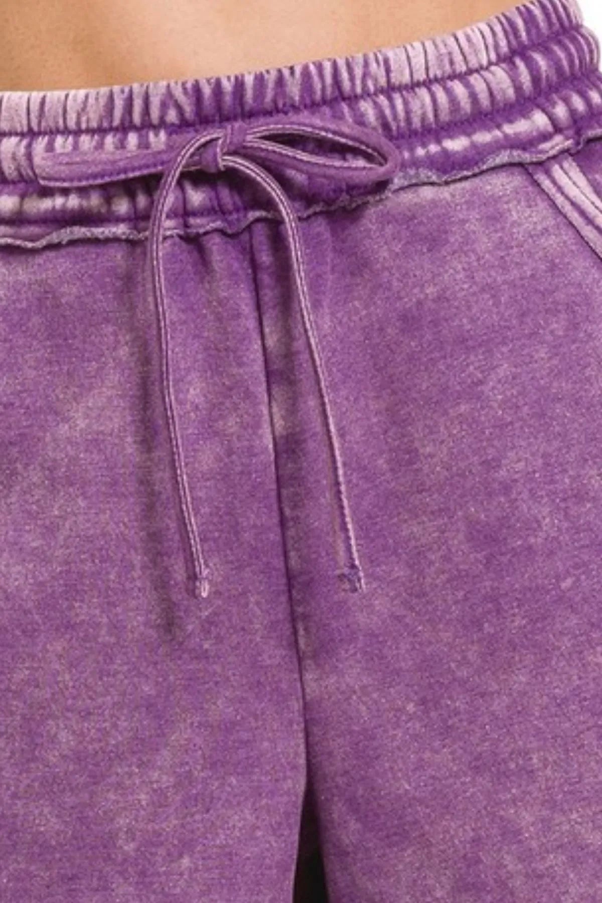 Zenana Acid Wash Fleece Drawstring Shorts With Pockets