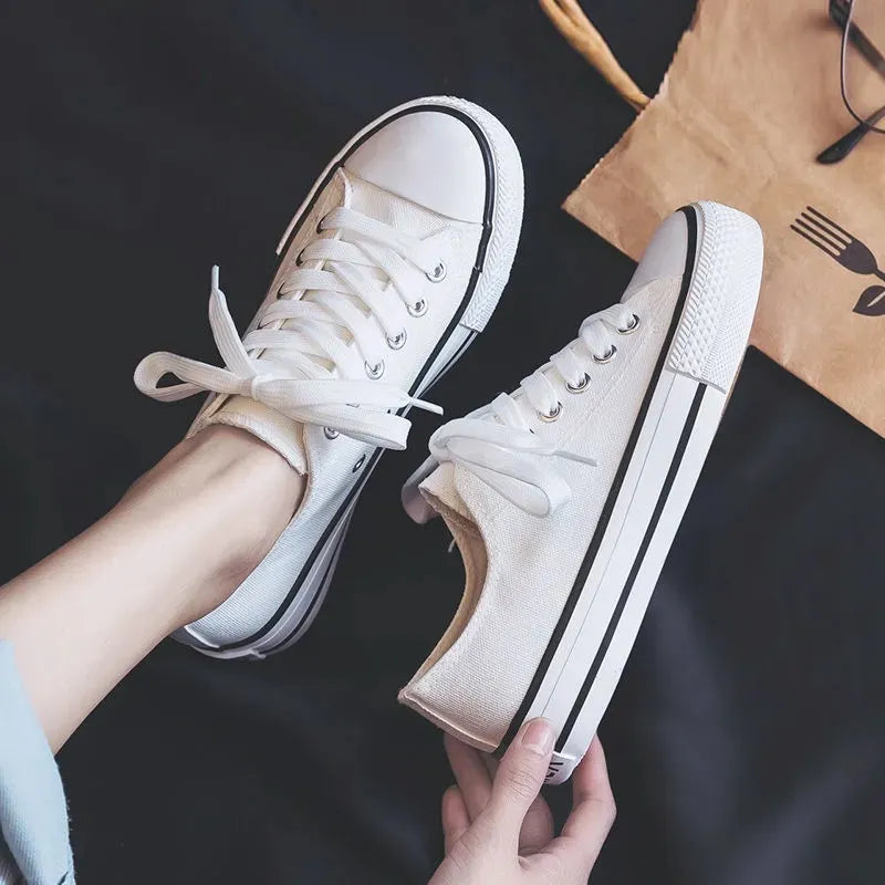 Lace Up Round Toe Sneakers White
