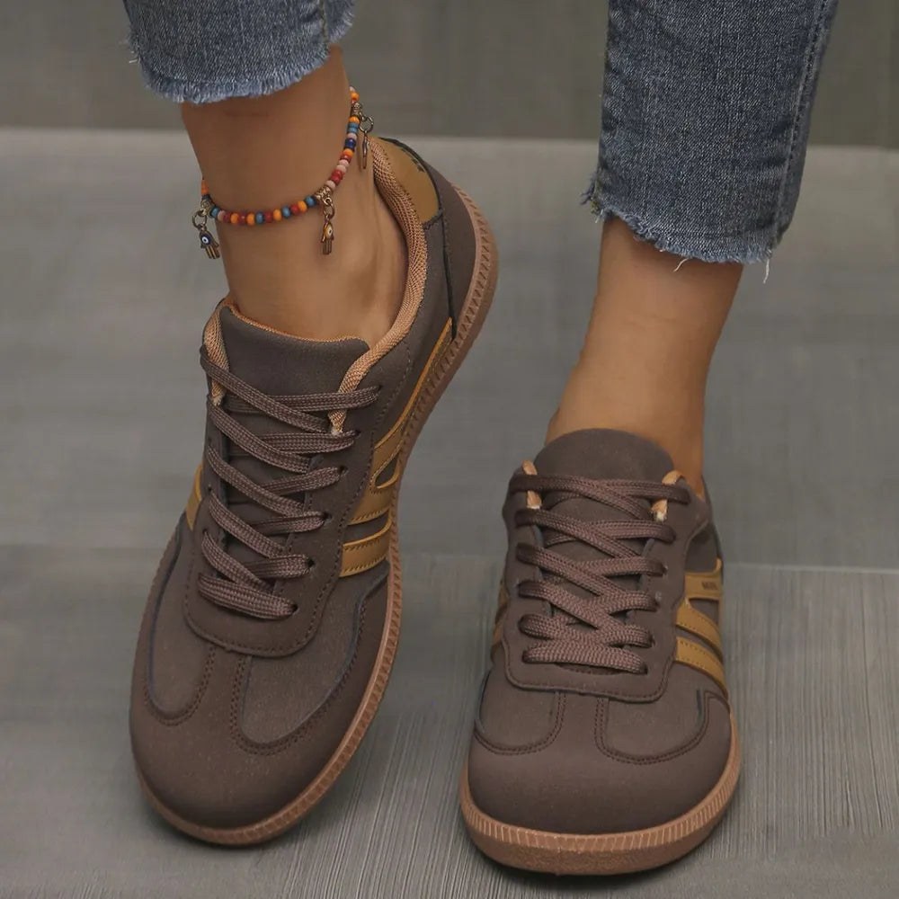 Contrast Lace Up Round Toe Sneakers Dark Brown