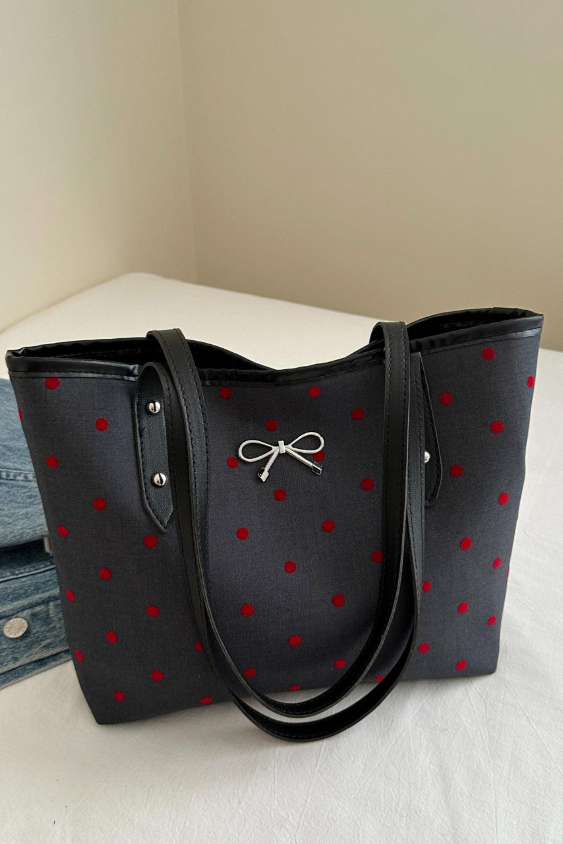 Bow Trim Polyester Tote Bag Polka dot One Size