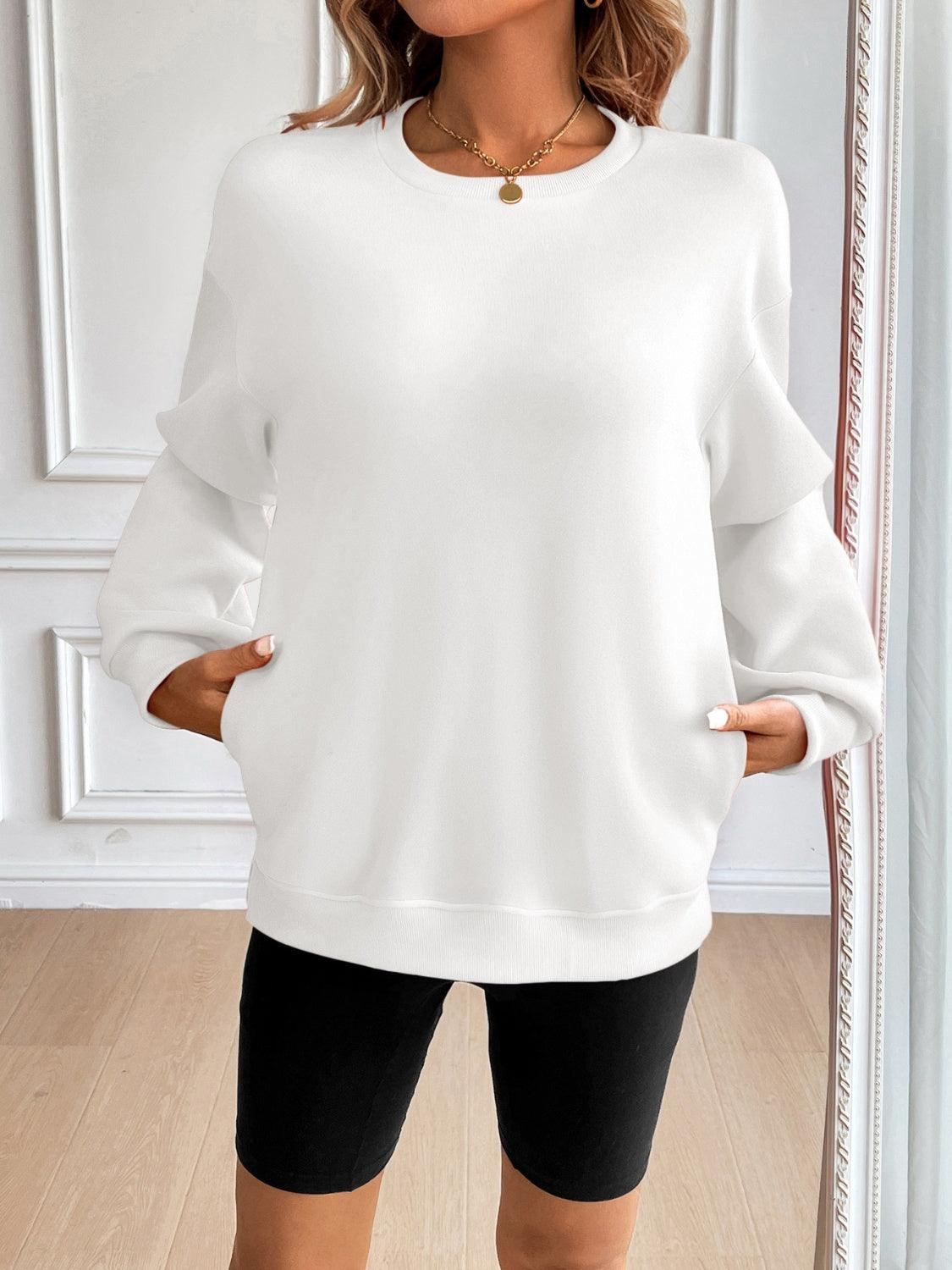 Ivy Lane Round Neck Long Sleeve Sweatshirt White