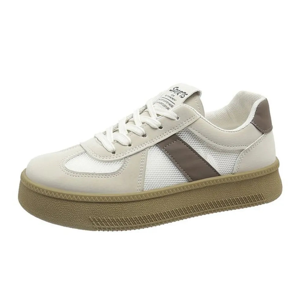 Contrast Breathable Mesh Lace Up Platform Sneakers Brown