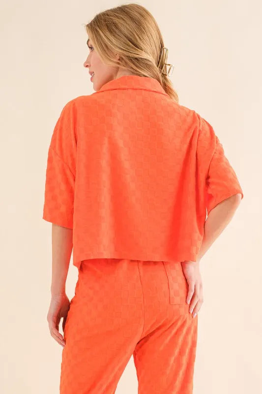 And The Why Brushed Texture Checker Board Pattern Casual Top