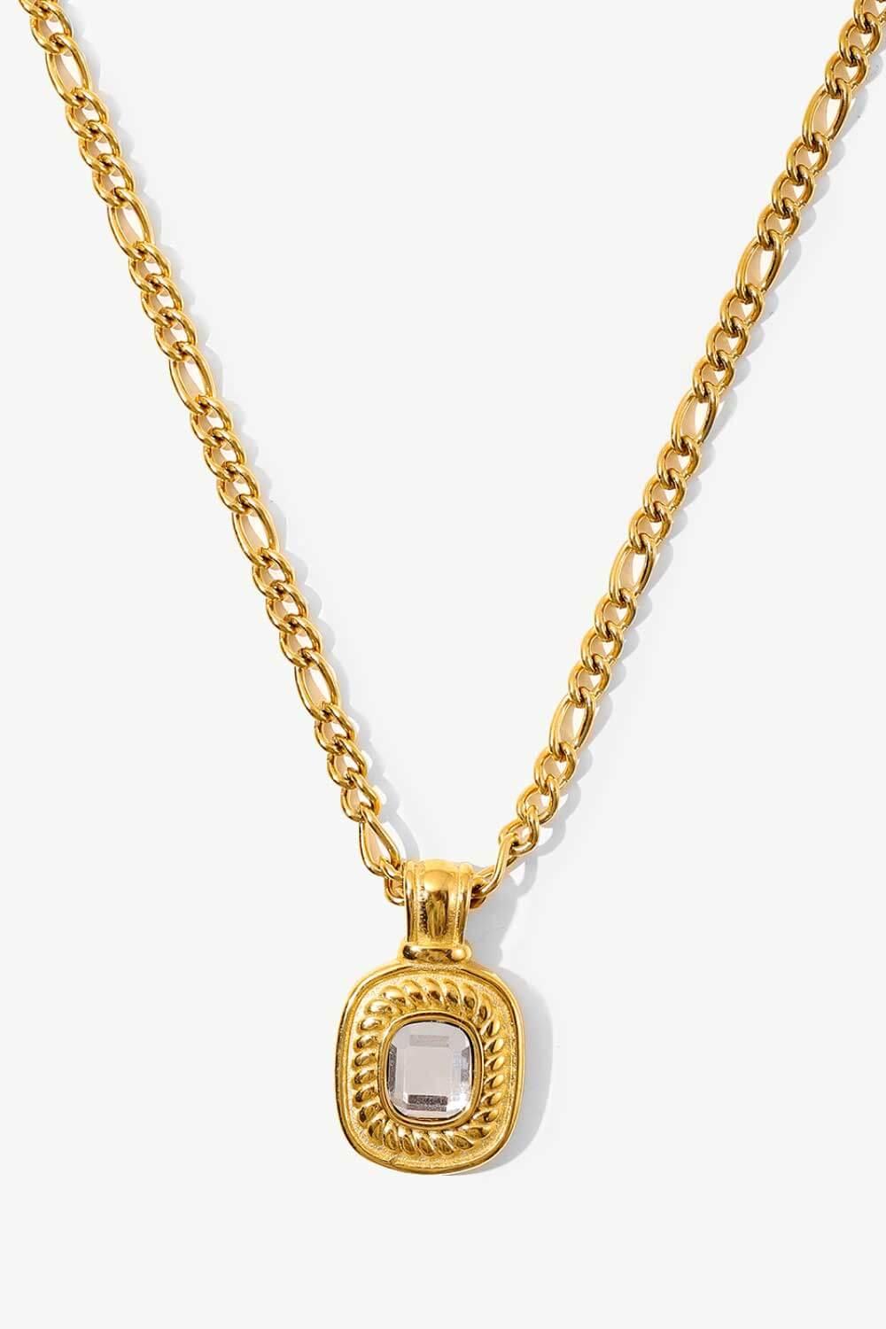 18K Gold Plated Inlaid Rhinestone Pendant Necklace White One Size
