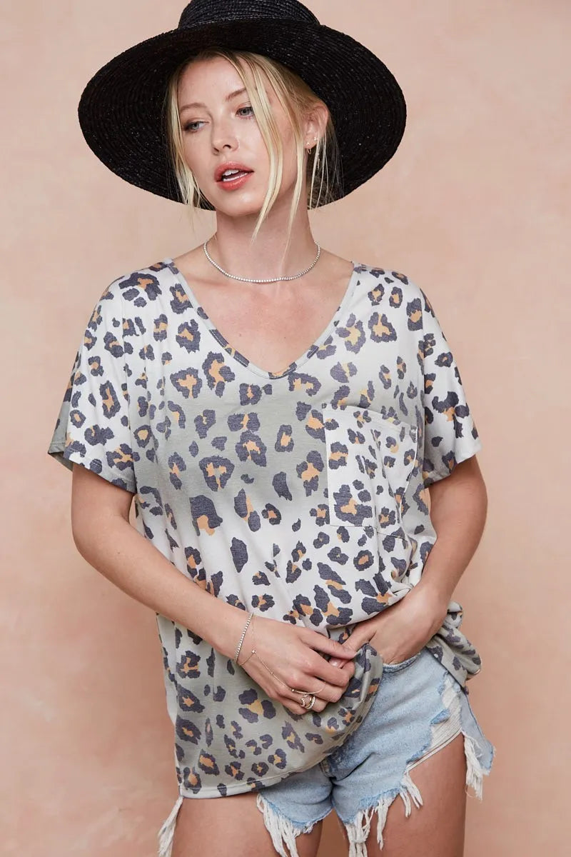 BiBi Tie Dye Leopard Printed Jersey with Front Pocket