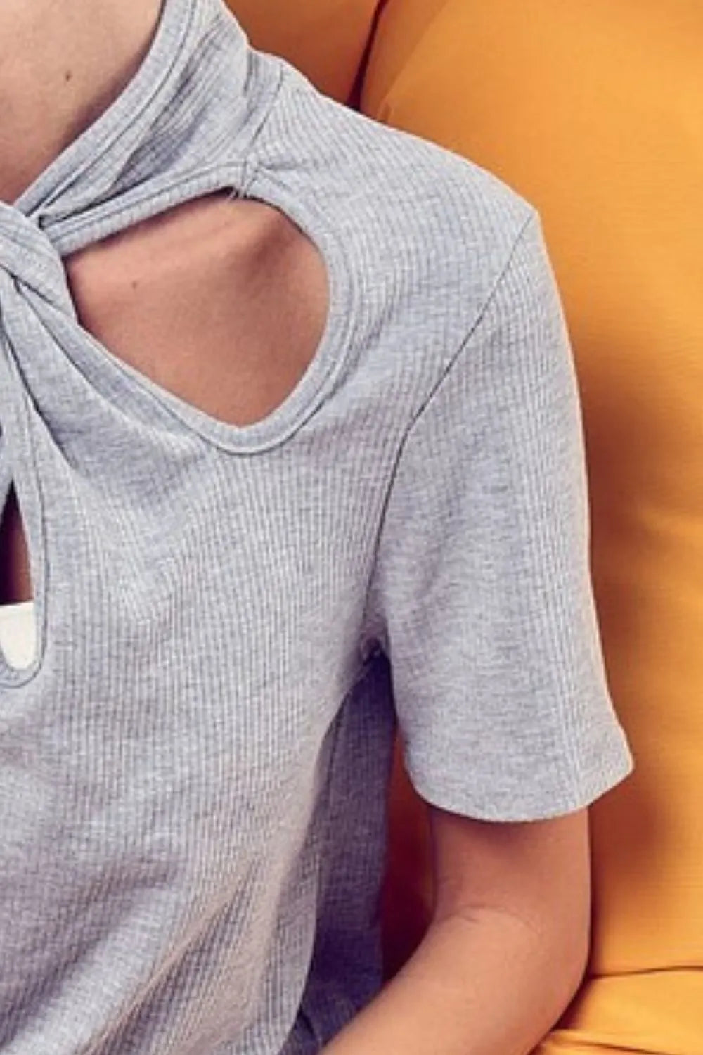 BiBi Soft Rib Knit with Twist Neck Detailed Top