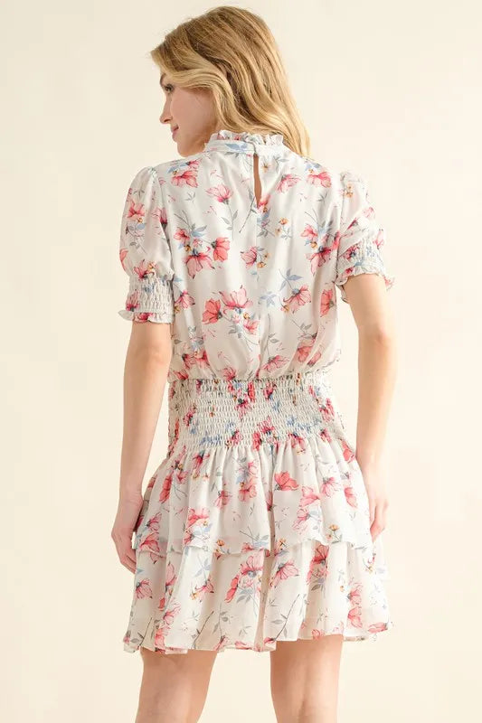 And The Why Floral Print Smocked Waist Mini Dress