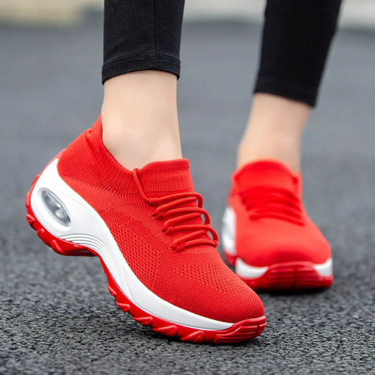 Lace Up Round Toe Platform Athletic Red