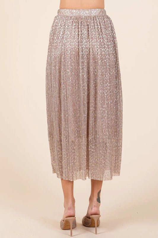 Mittoshop Metallic Glitter Speckle Print Elastic Midi Skirt