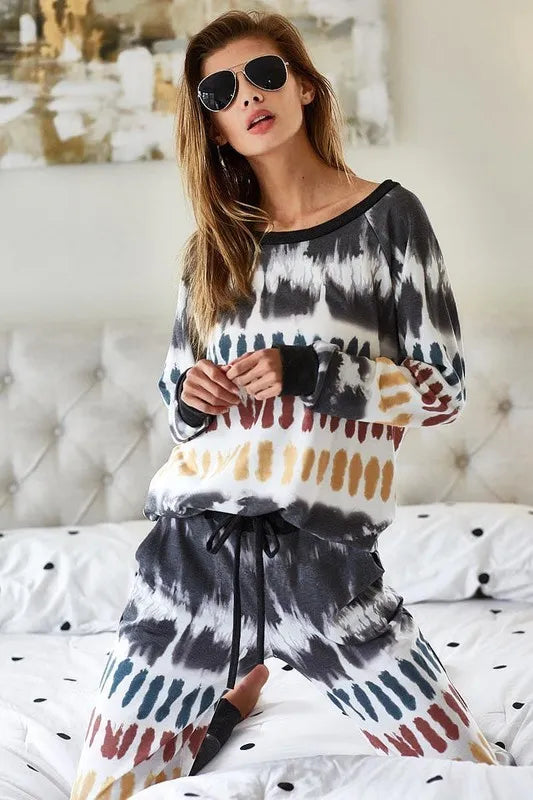 BiBi Tie Dye Print French Terry Top CHARCOAL BAND