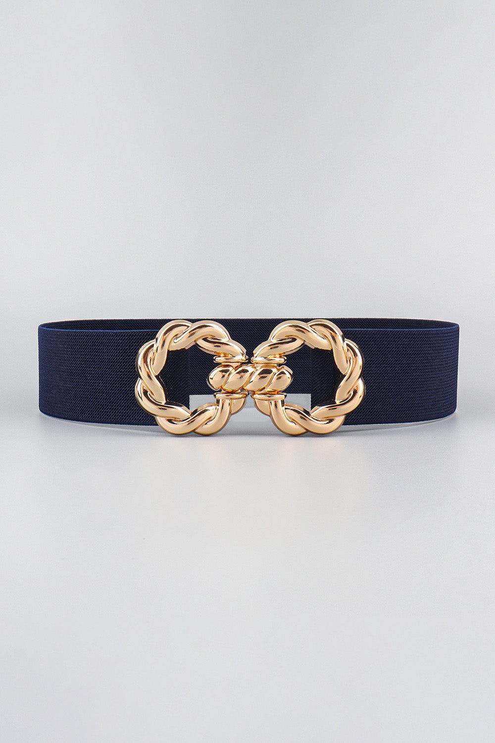 Zinc Alloy Buckle Elastic Belt Dark Blue One Size