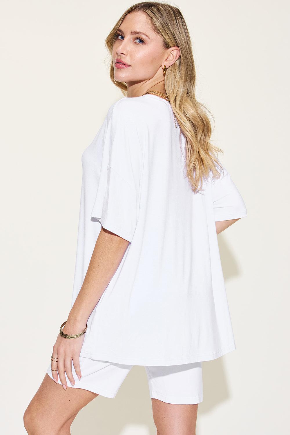 Basic Bae V-Neck T-Shirt and Shorts Set - Full Size Drop Shoulder Outfit