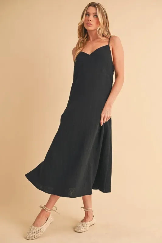 Aemi+Co Side Button Midi Cami Dress BLACK