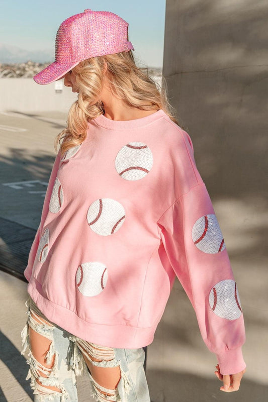 BiBi Sequin Baseball Sweatshirt - French Terry Patches Design