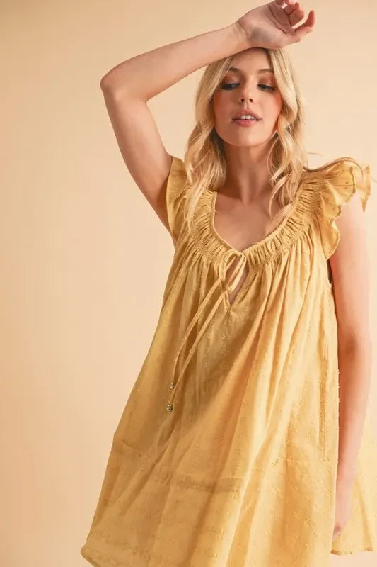 Aemi+Co Ruffled Cap Sleeve Cotton Tunic Mini Dress