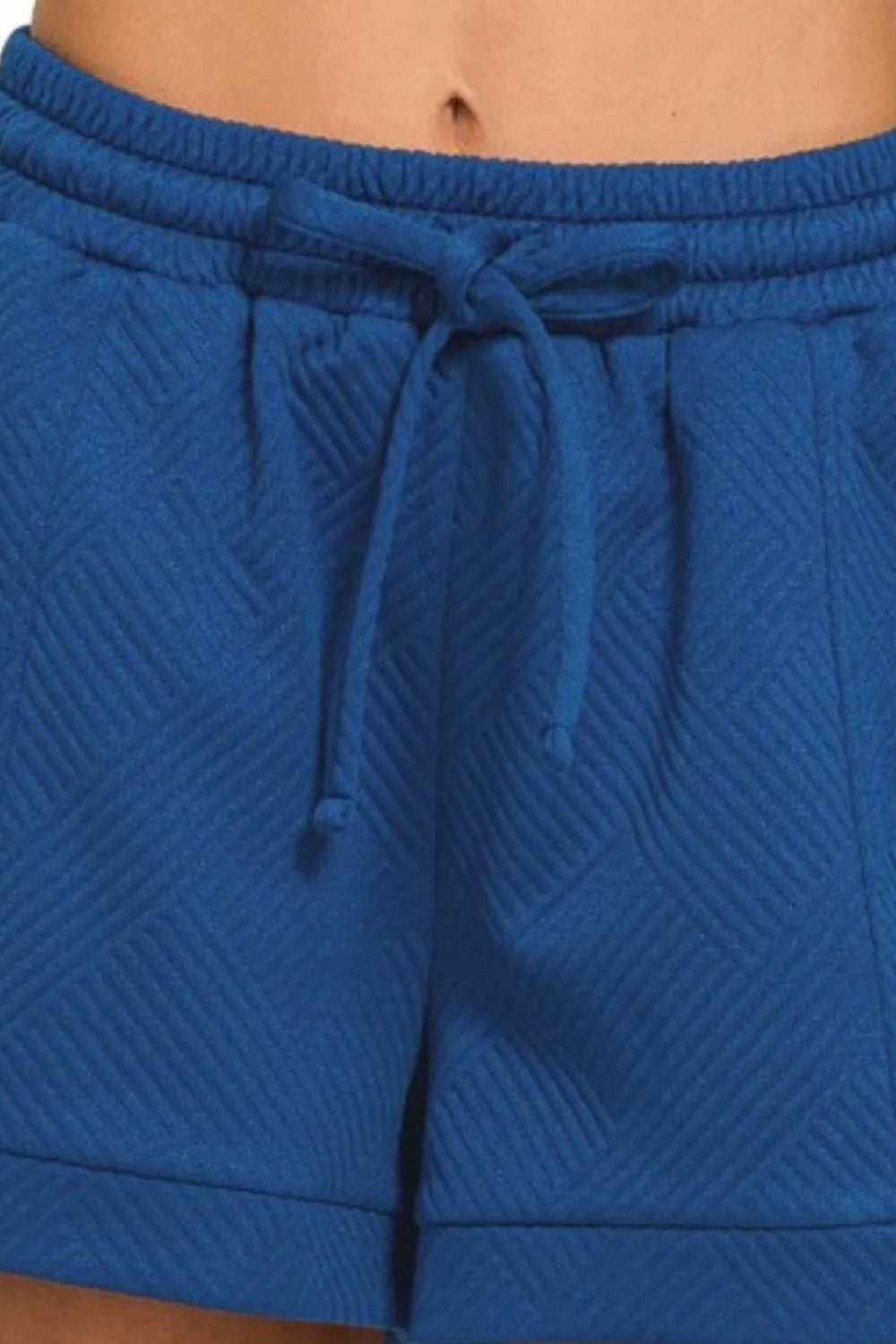 Zenana Textured Knit Jacquard Drawstring Shorts