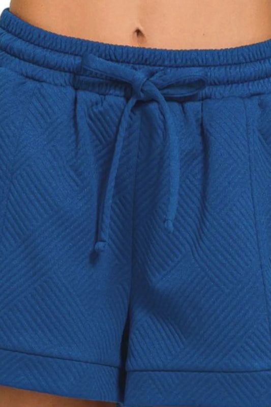 Zenana Textured Knit Jacquard Drawstring Shorts