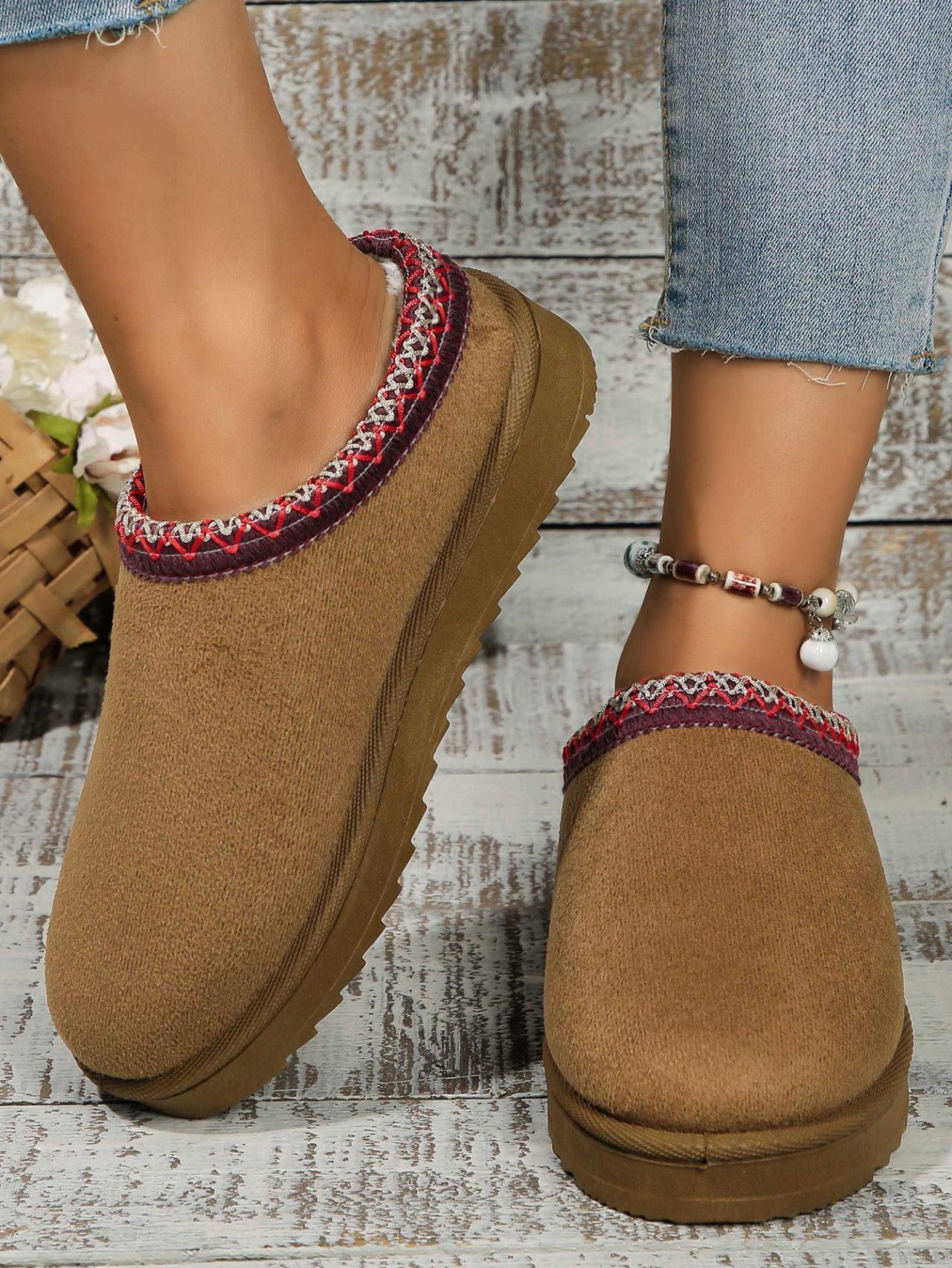Round Toe Platform Slippers Caramel