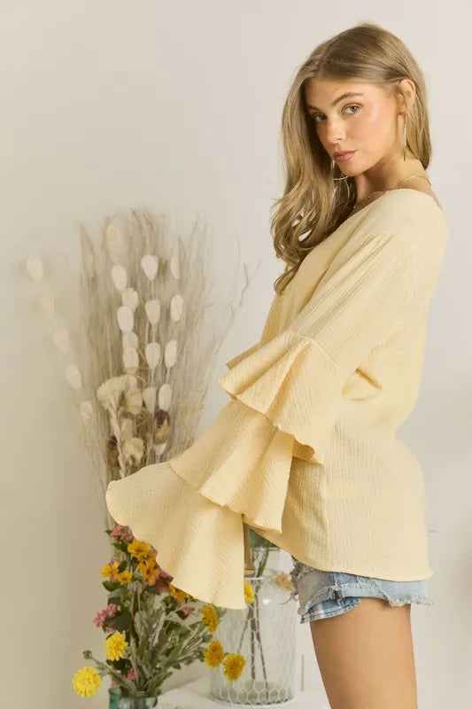 ADORA Layered Bell Sleeve Blouse