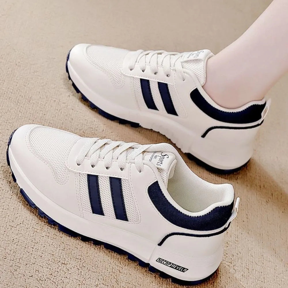Lace Up Contrast Mesh Breathable Sneakers Blue