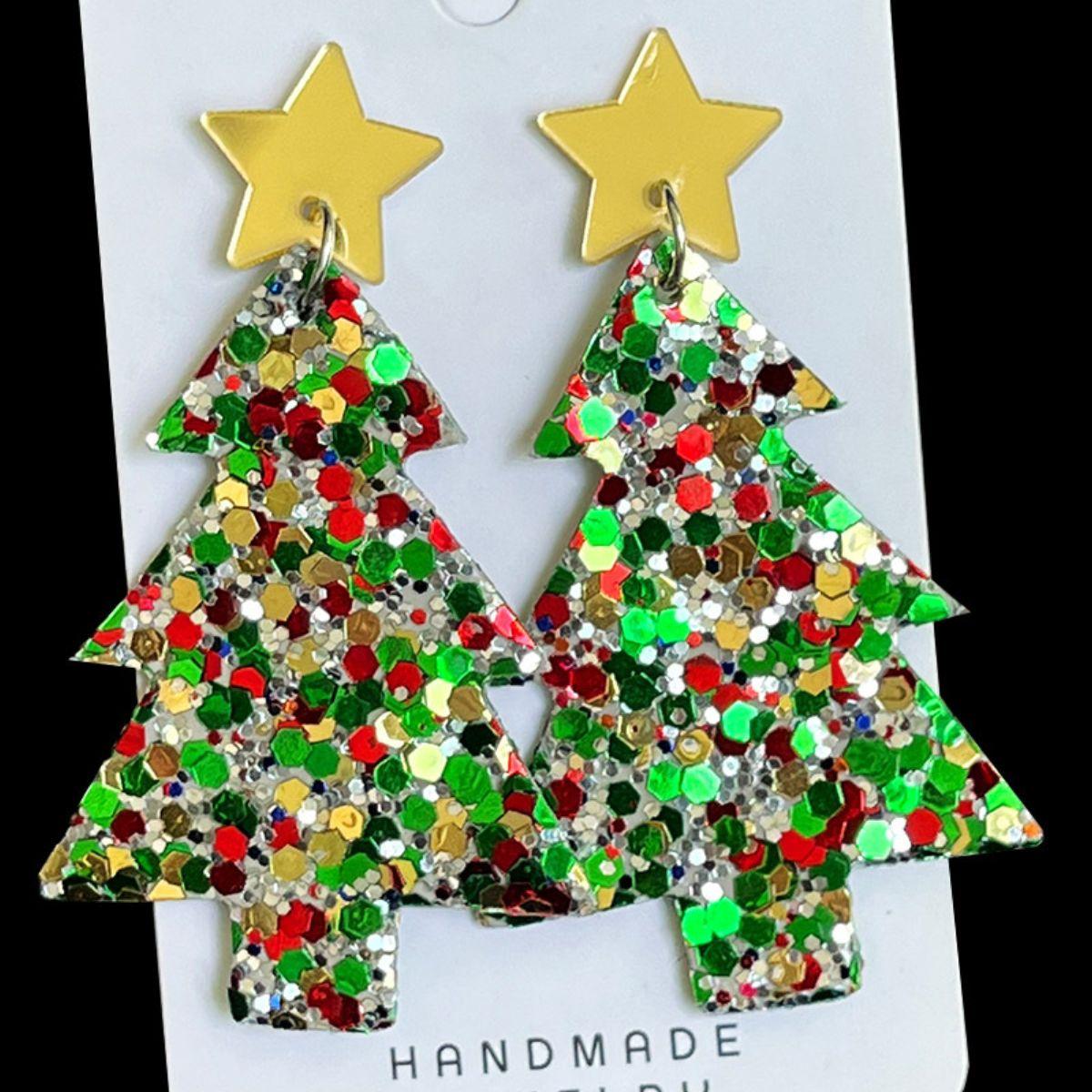 Christmas Tree Acrylic Dangle Earrings Green One Size