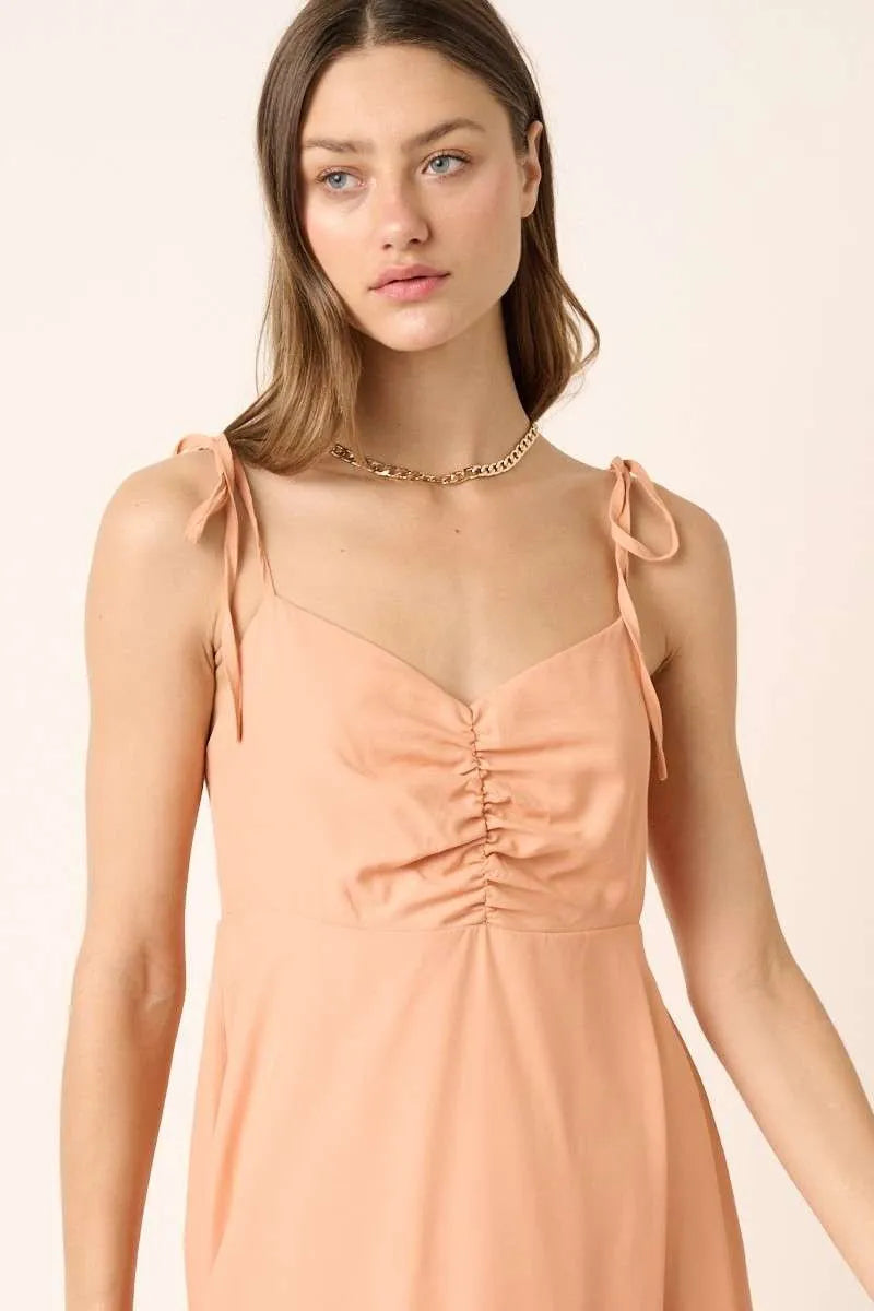 Mittoshop Ruched Detail Spaghetti Tie Mini Dress