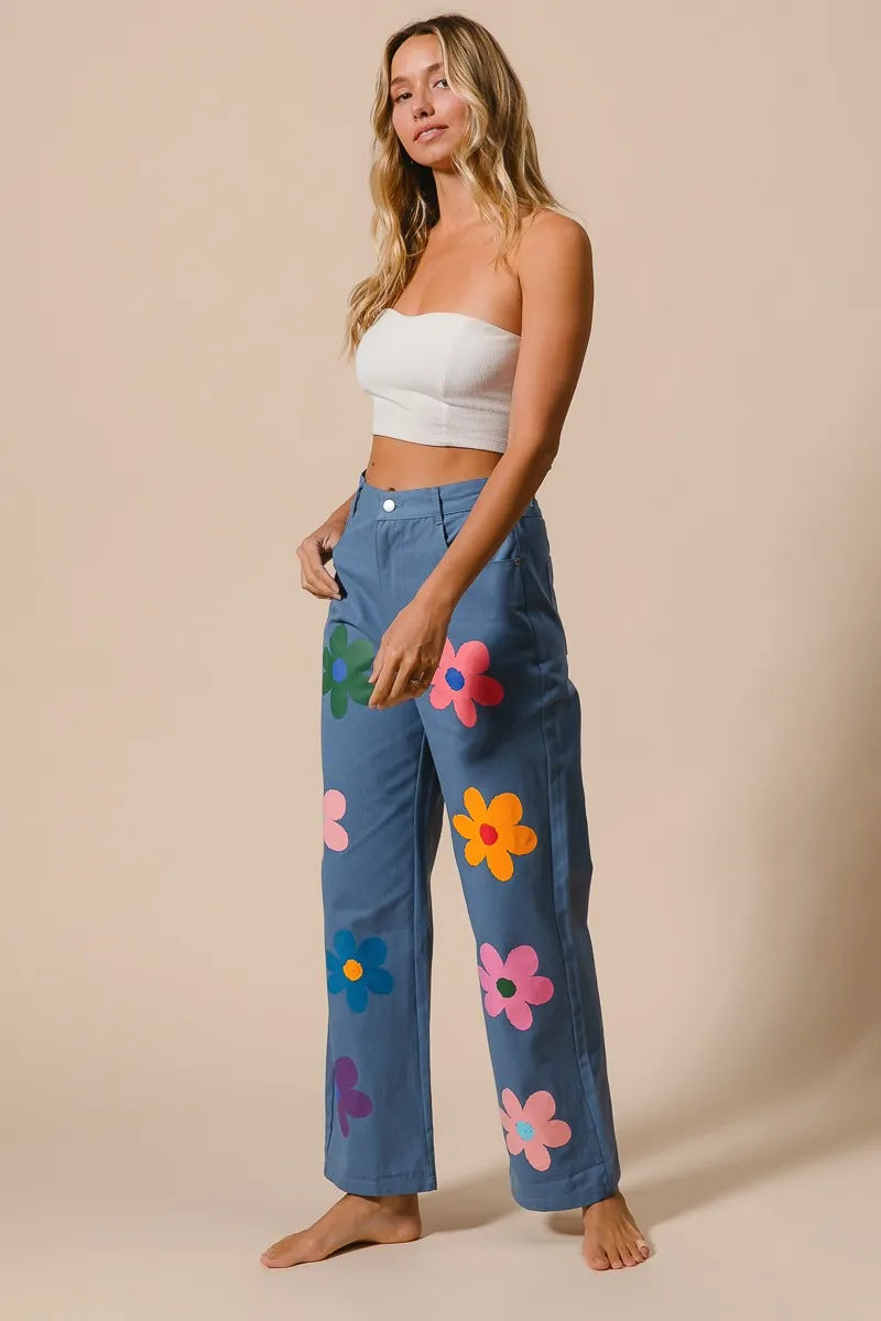 BiBi Flower Print Straight Legs Pants