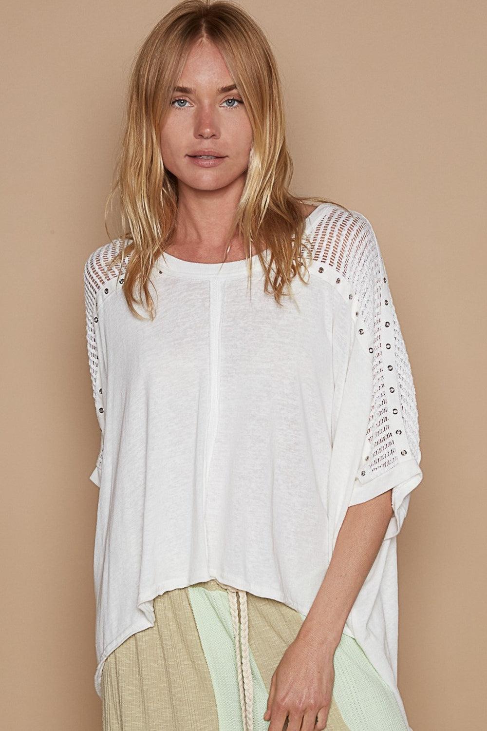 POL Eyelet Detail Studded High-Low Top White