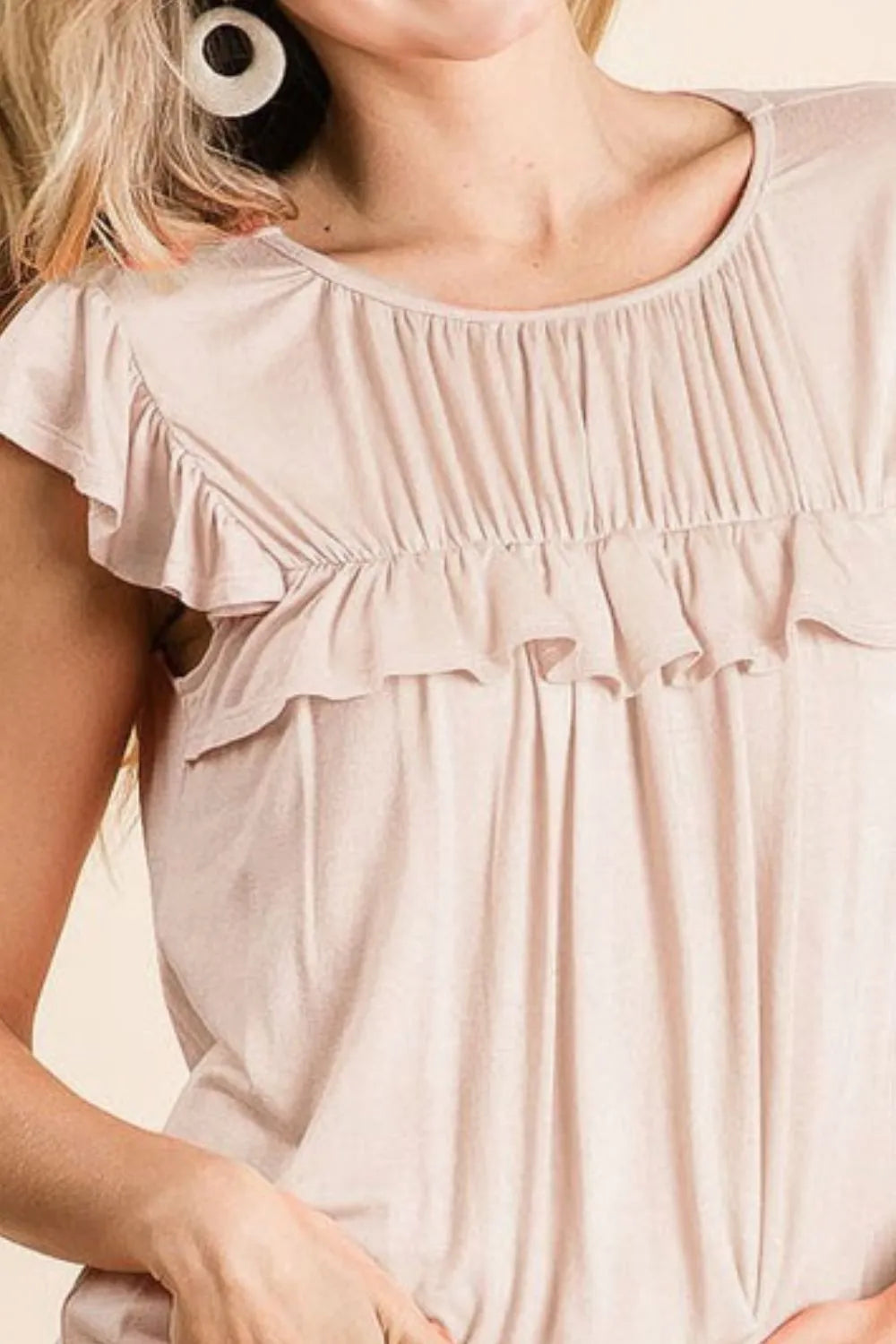 BiBi Jersey Knit Gathered Top with Ruffles
