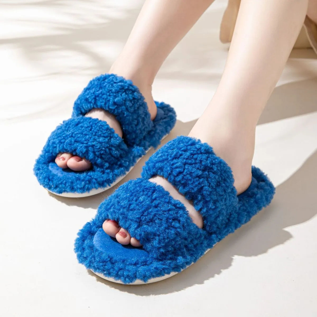 Open Toe Flats Slippers Blue