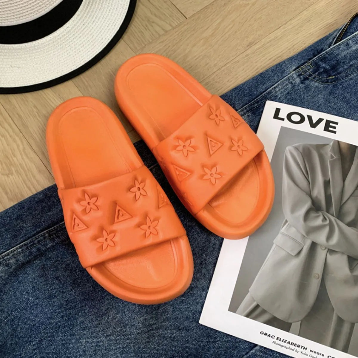 Open Toe Platform Slippers Orange