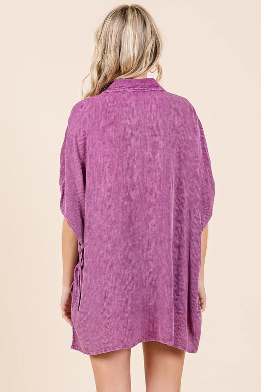 Mittoshop Mineral Wash Loose Fit Button Down Shirt