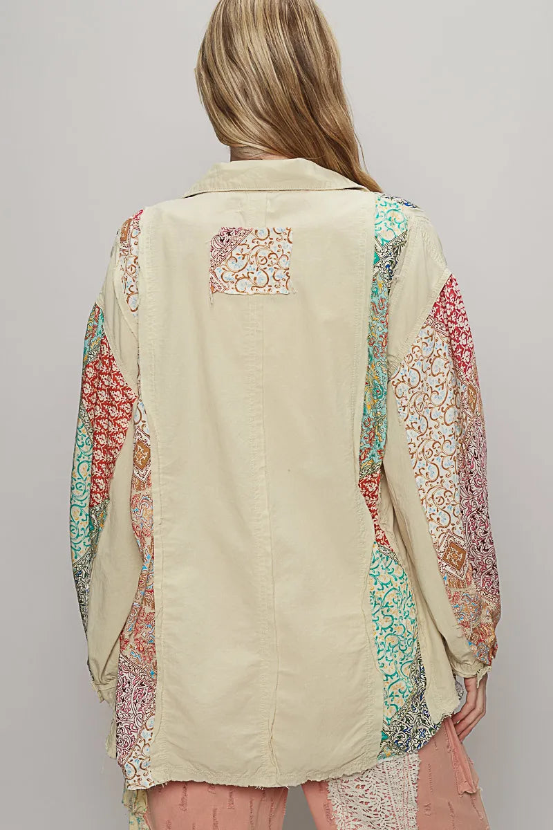 POL Printed Button Up Oversized Shirt