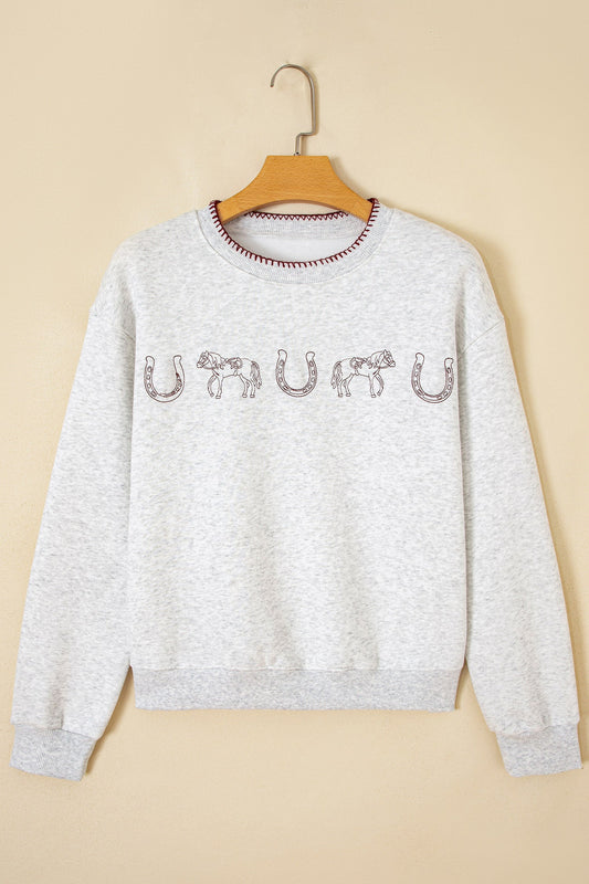 Western Embroidered Round Neck Graphic Sweatshirt
