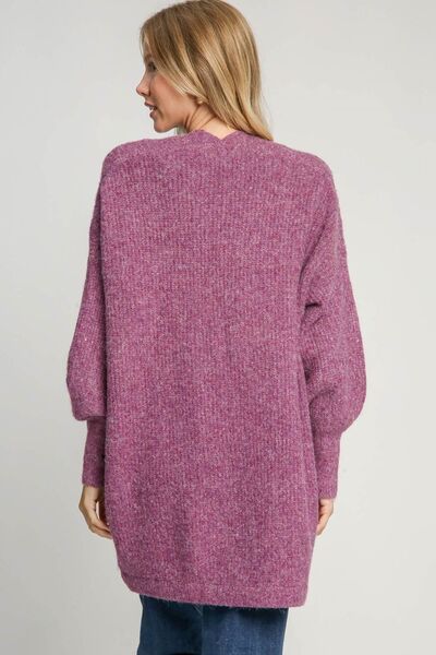 Umgee Full Size Wool Blend Open Front Lantern Sleeve Cardigan Plus Size