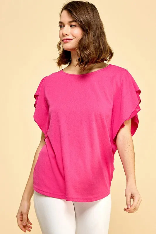 Lime 'N' Chili Round Neck Double Ruffle Cap Sleeve Top