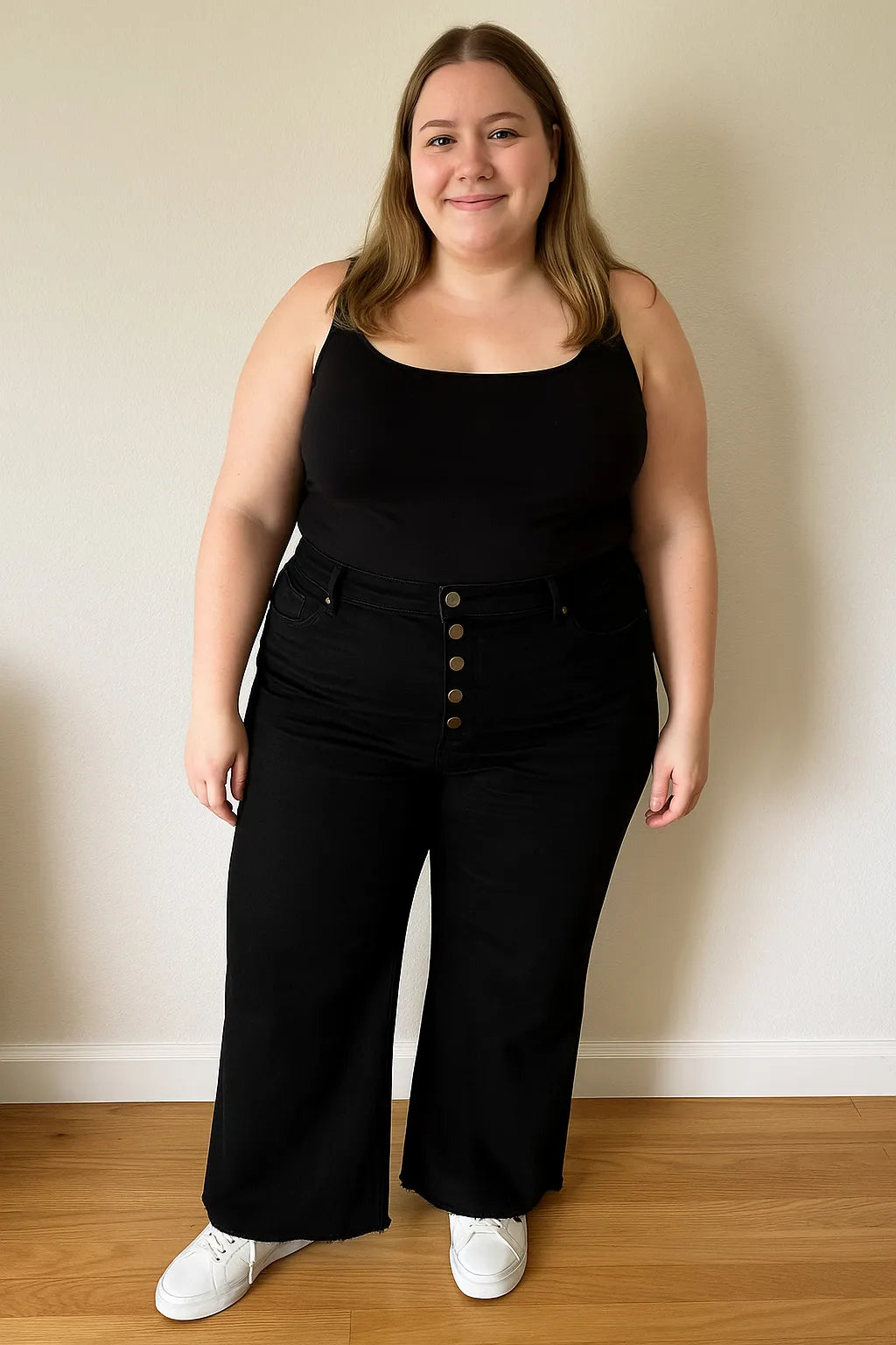 Mittoshop Twill High Waisted Button Fly Wide Leg Pants