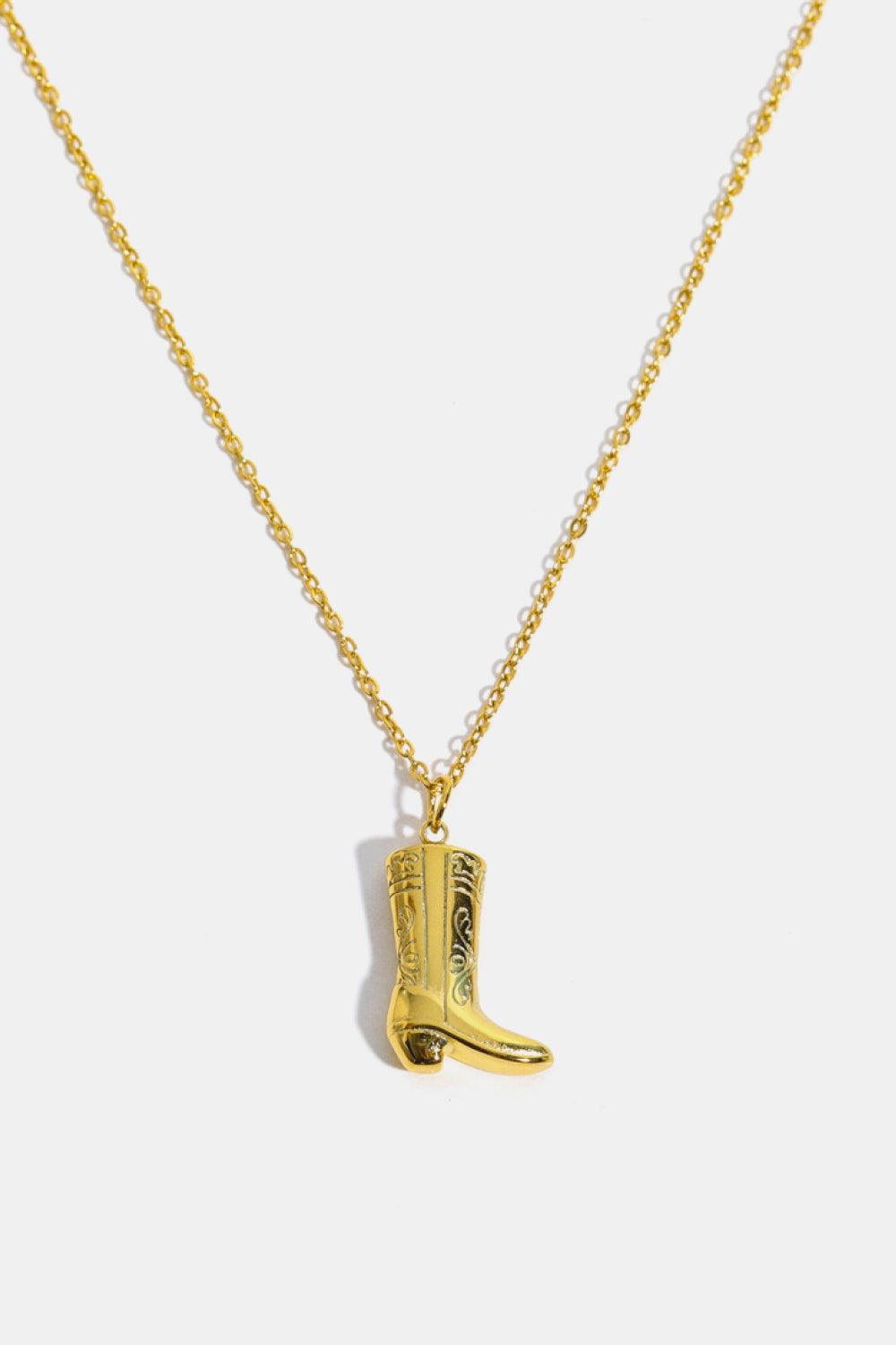 Cowboy Boot Pendant Stainless Steel Necklace Gold One Size