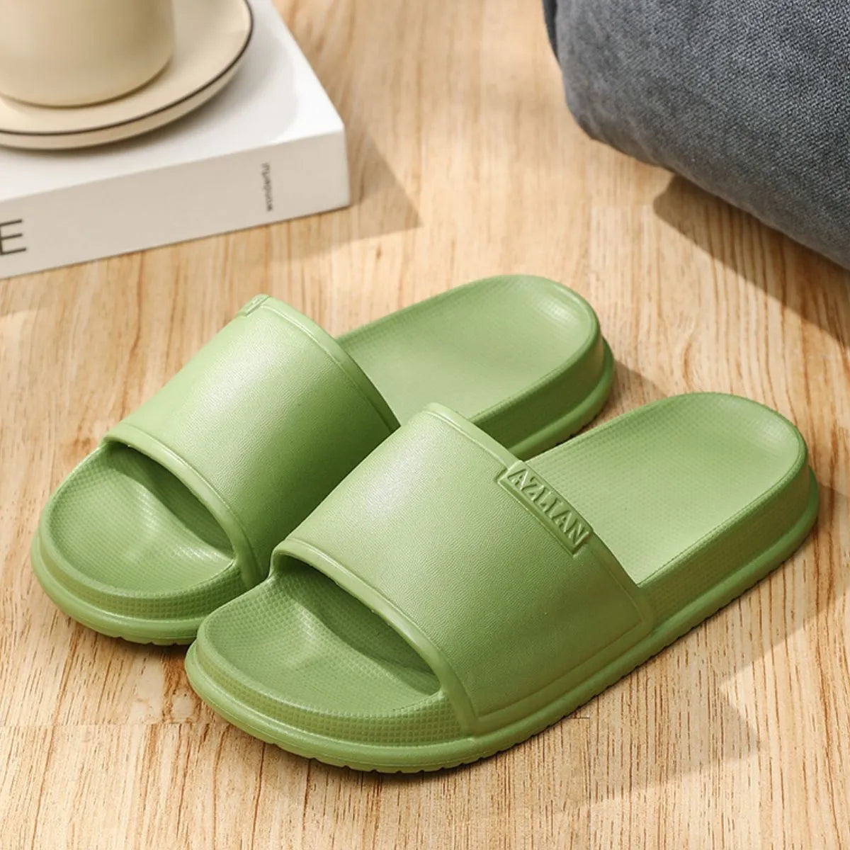 Open Toe Platform Slippers Green