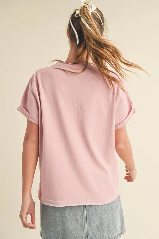 Aemi + Co Exposed Seam Round Neck Short Sleeve T-Shirt