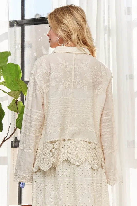 ADORA Crochet Lace Long Sleeves Button Down Shirt