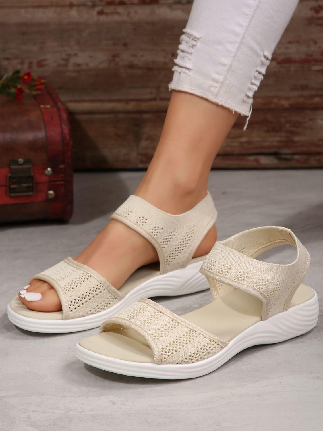 Peep Toe Cloth Sandals Beige