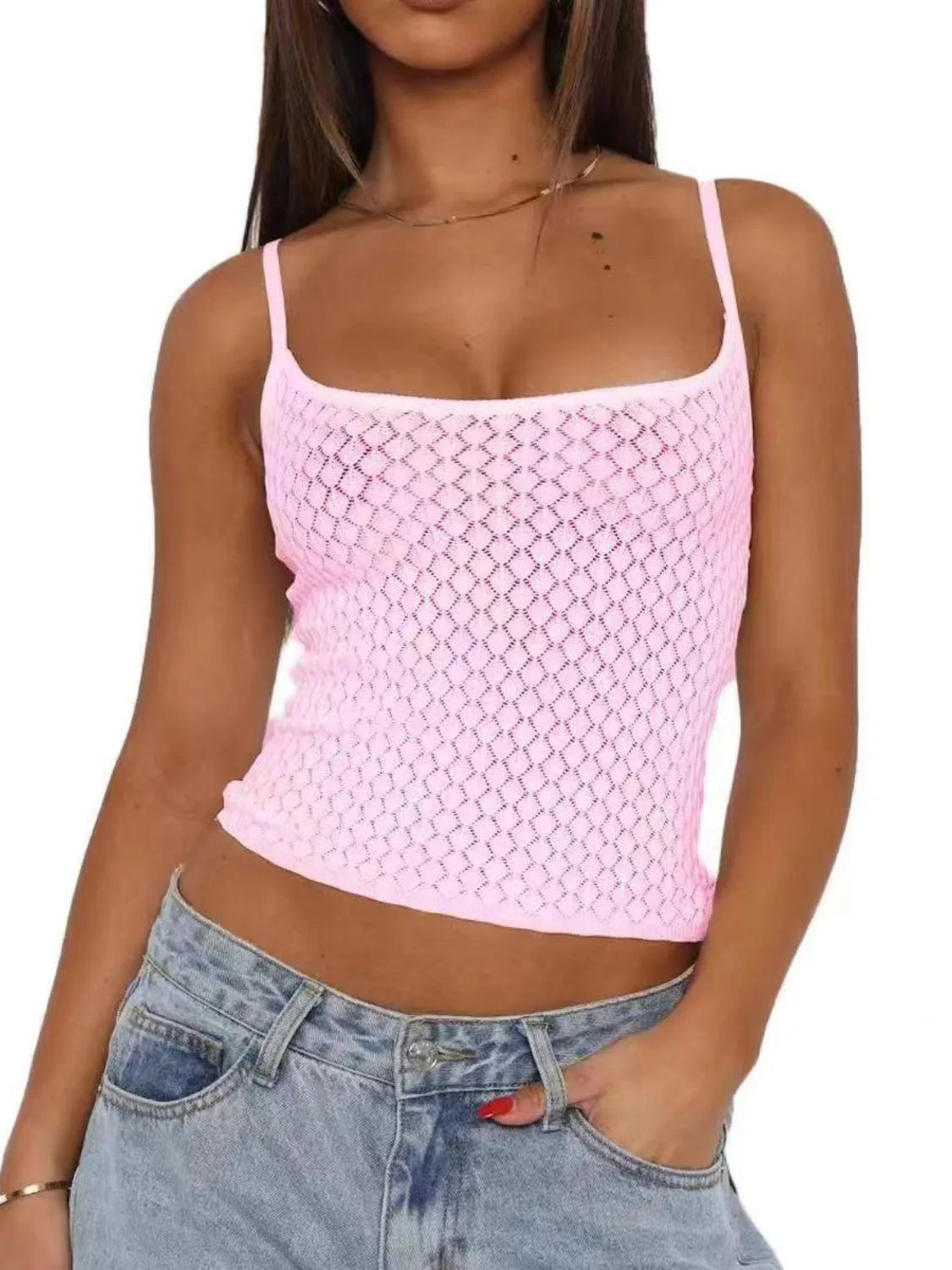 Lace Square Neck Cami Blush Pink