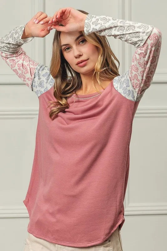 BiBi French Terry with Paisley Triblend Color Block MAUVE