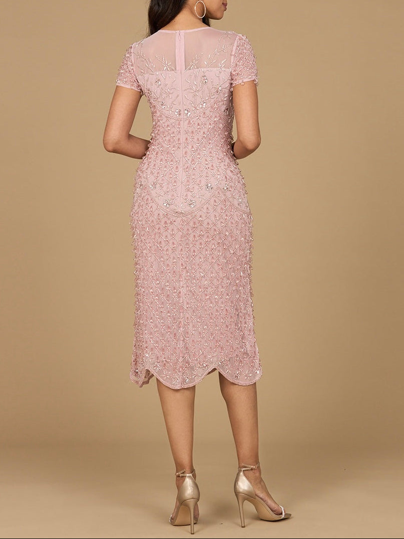 Beaded Midi Dress with Cap Sleeves