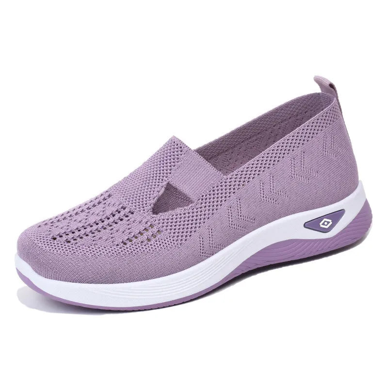 Breathable Mesh Round Toe Wedge Sneakers Lilac